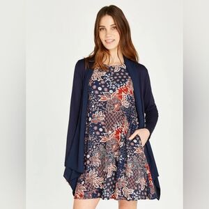 APRICOT Navy Floral Print Dress with Red and Cream Accents
